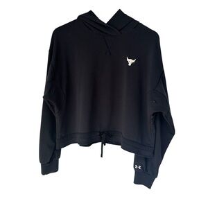 Under Armour Project Rock Terry Hoodie Women’s M Black Loose Fit Pullover, S/M